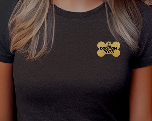 2023 New Dog Mom | Gold Bone Tag | TShirt, Dog Lover | Small Graphic