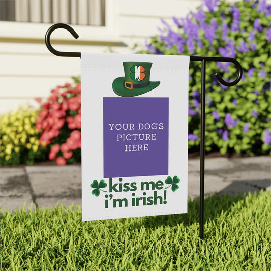 CUSTOMIZED Flag, Garden Flag, Kiss Me I'm Irish!, House Flag, Banner, Printed Both Sides, Gift, Dog Lover, St. Patrick's Day