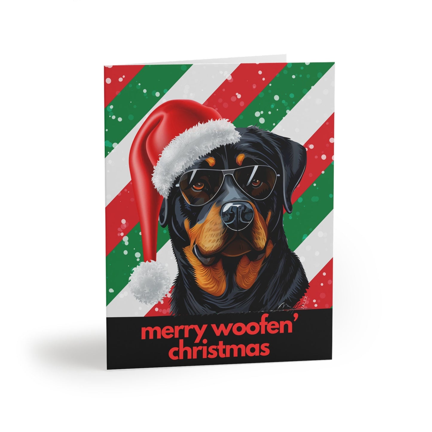 Merry Woofen' Christmas Rottweiler Greeting cards (8, 16, and 24 pcs)