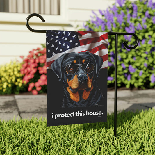 Rottweiler Flag, Garden Flag, I Protect This House, Patriotic, USA, United States, American, House Flag, Banner, Printed Both Sides