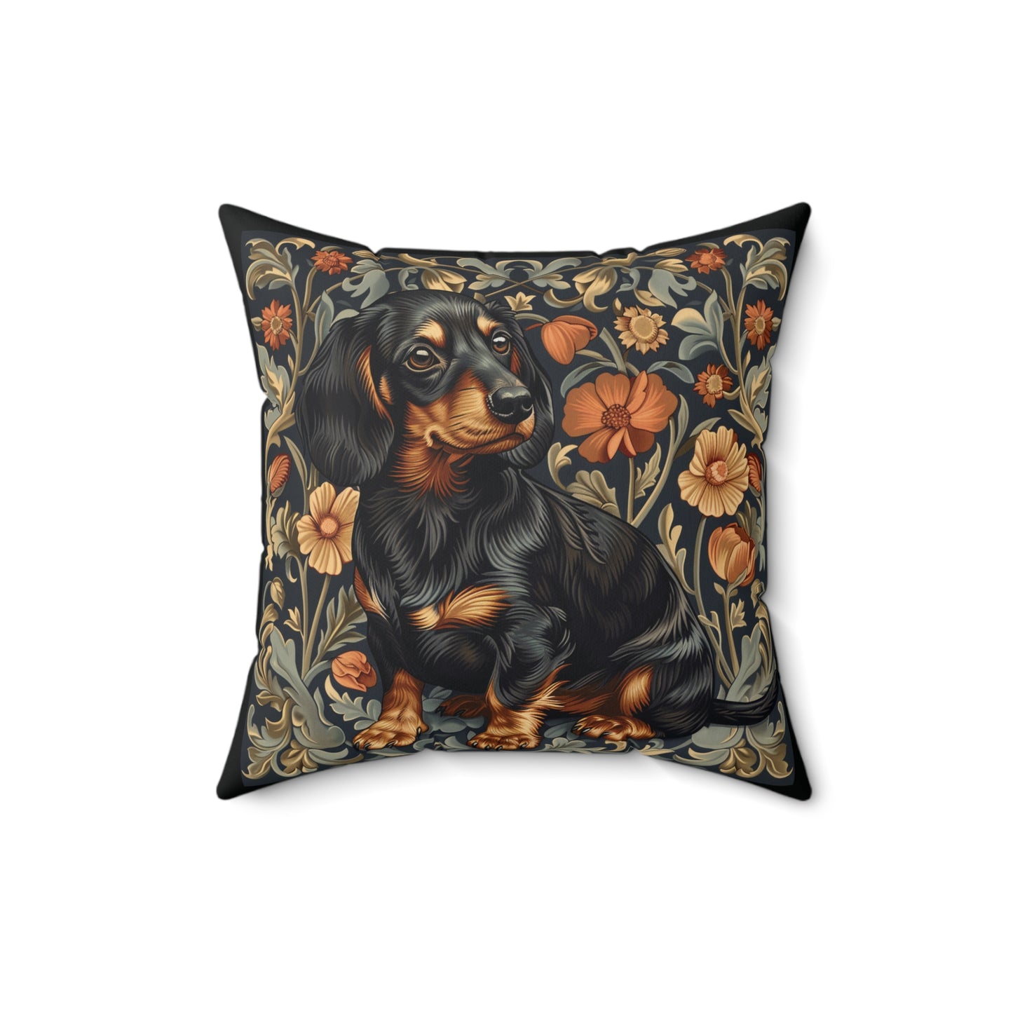 Dachshund William Morris Style Gift Dog Lover Spun Polyester Square Pillow