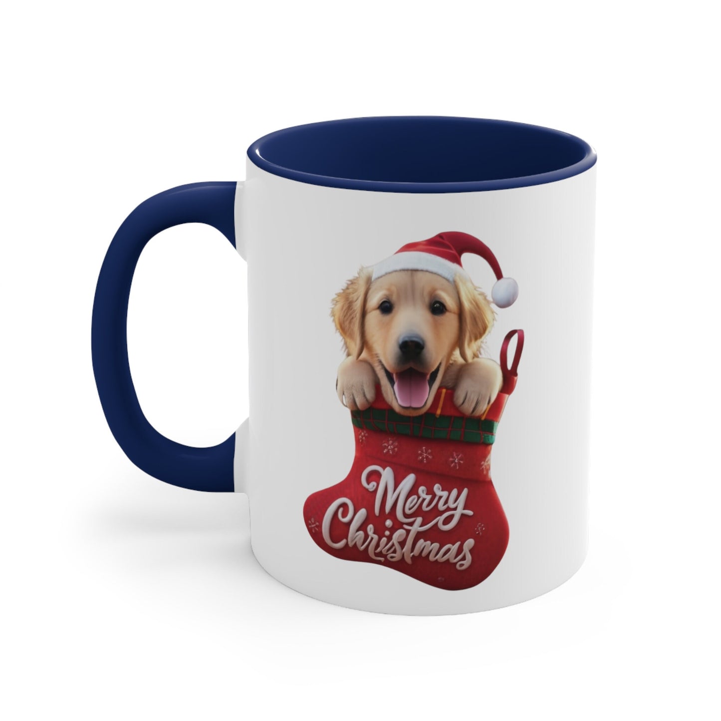 Golden Retriever in Stocking with Santa Hat Merry Christmas | Coffee Mug, 11oz