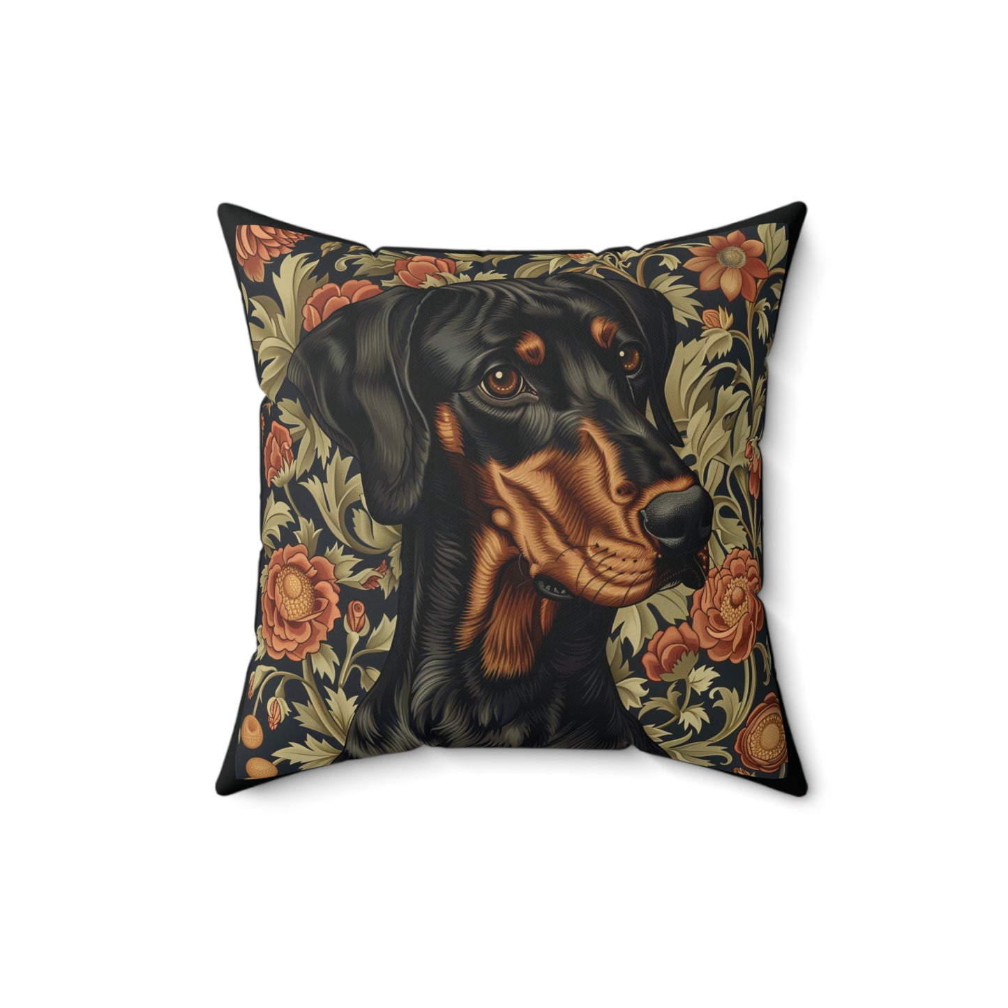 Doberman William Morris Style Gift Dog Lover Spun Polyester Square Pillow