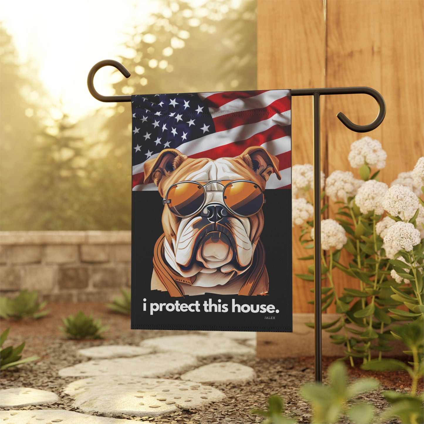 English Bulldog Flag, Garden Flag, I Protect This House, Patriotic, USA, United States, American, House Flag, Banner, Printed Both Sides