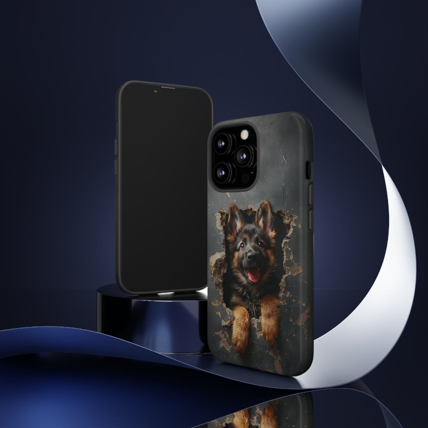 German Shepherd Puppy Breaking Wall | Dark Colors | Tough Phone Cases