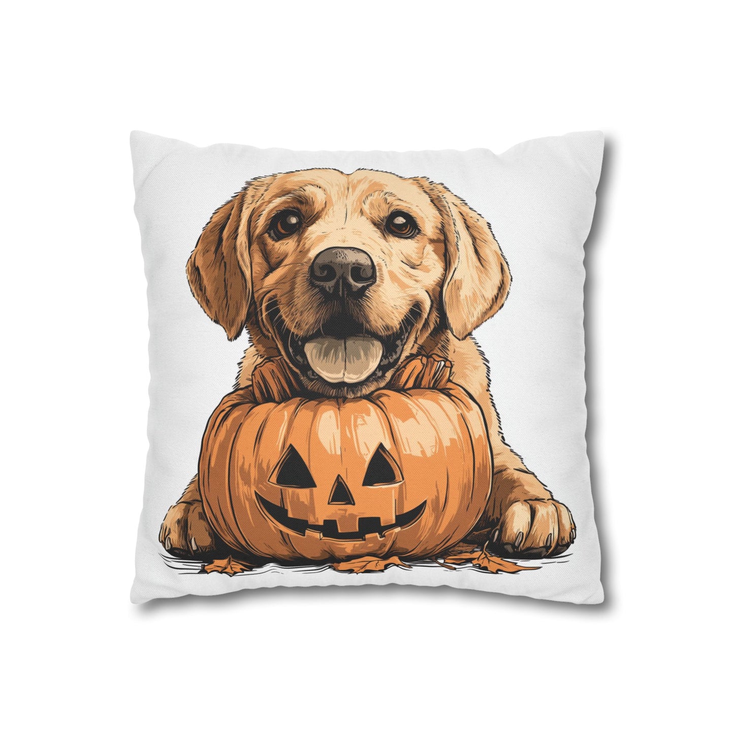 Cute Labrador with Pumpkin | Spun Polyester Square Pillowcase