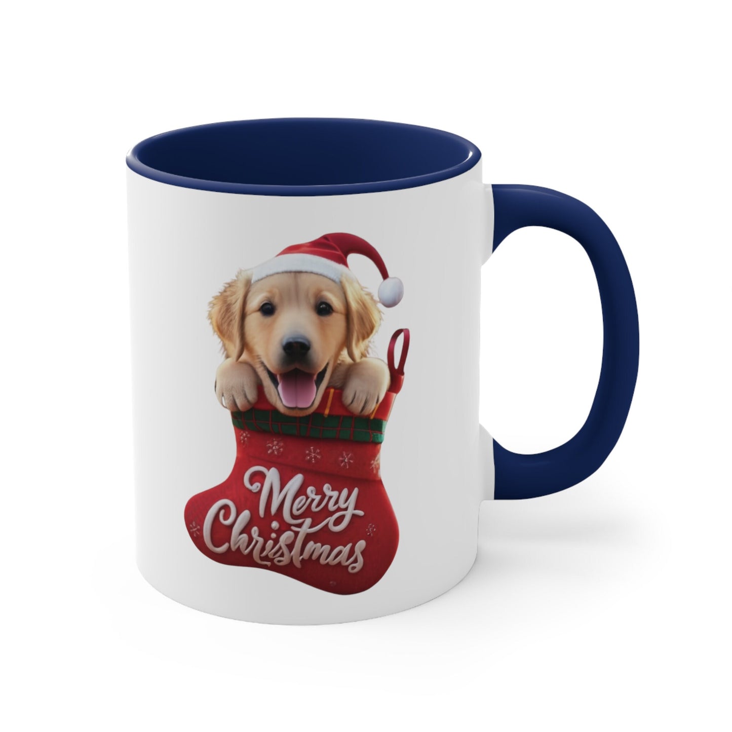 Golden Retriever in Stocking with Santa Hat Merry Christmas | Coffee Mug, 11oz