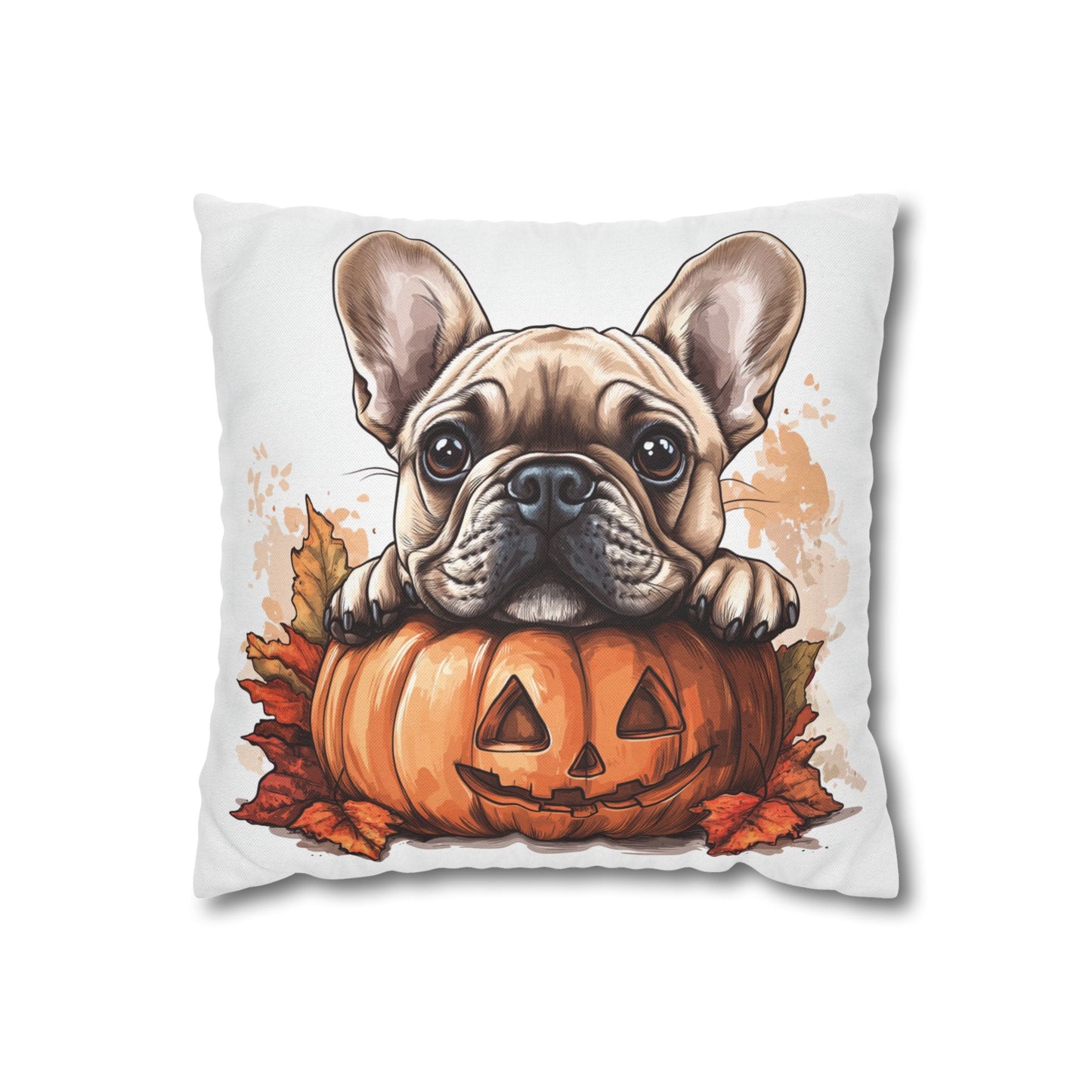 Cute French Bulldog with Pumpkin | Spun Polyester Square Pillowcase