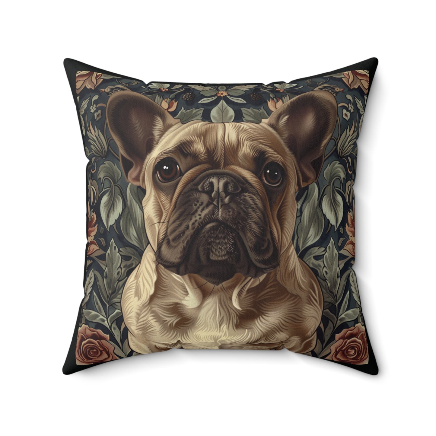 French Bulldog Fawn-Colored William Morris Style Gift Dog Lover Spun Polyester Square Pillow