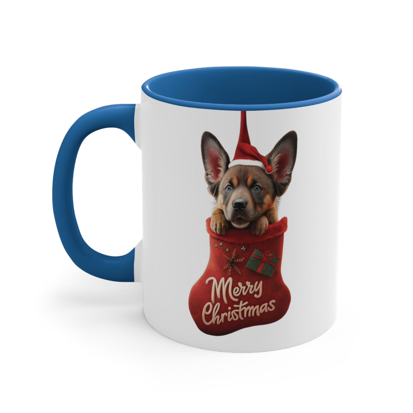 German Shepherd in Stocking with Santa Hat Merry Christmas | Coffee Mug, 11oz