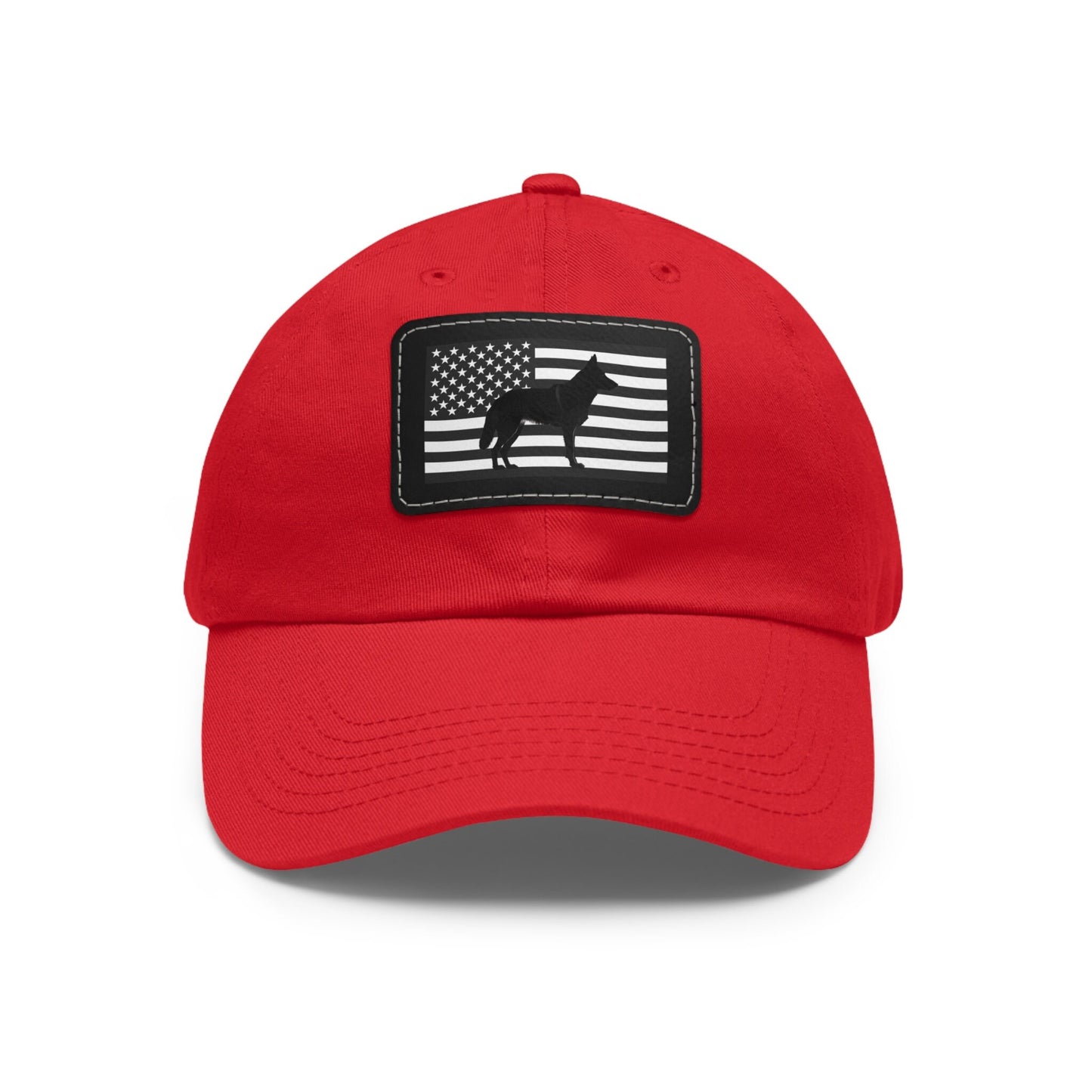 German Shepherd Silhouette with US Flag Dad Hat with Leather Patch