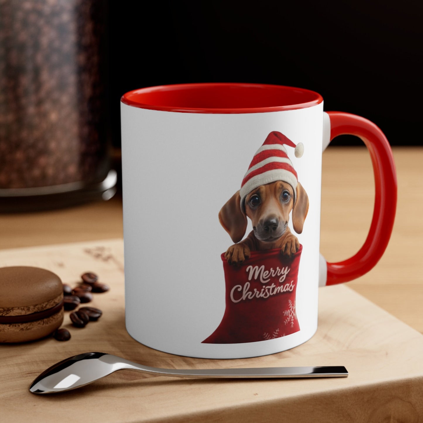 Dachshund in Stocking with Santa Hat Merry Christmas | Coffee Mug, 11oz