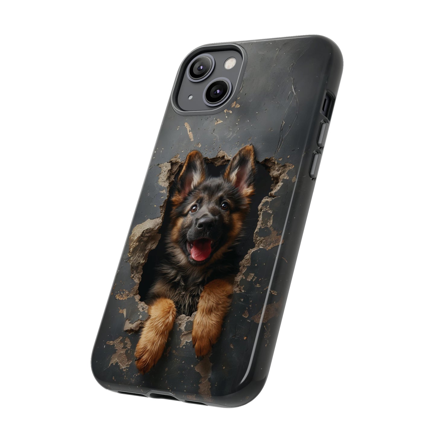 German Shepherd Puppy Breaking Wall | Dark Colors | Tough Phone Cases