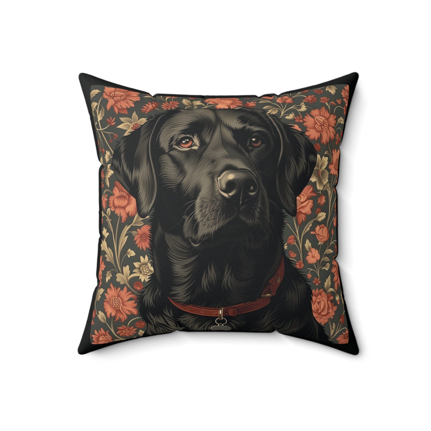 Black Labrador William Morris Style Gift Dog Lover Spun Polyester Square Pillow