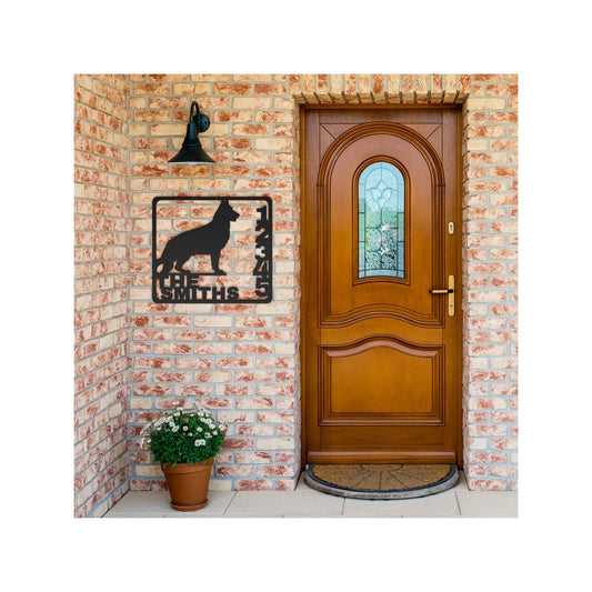 German Shepherd Customized Address Family Metal Die Cut Sign