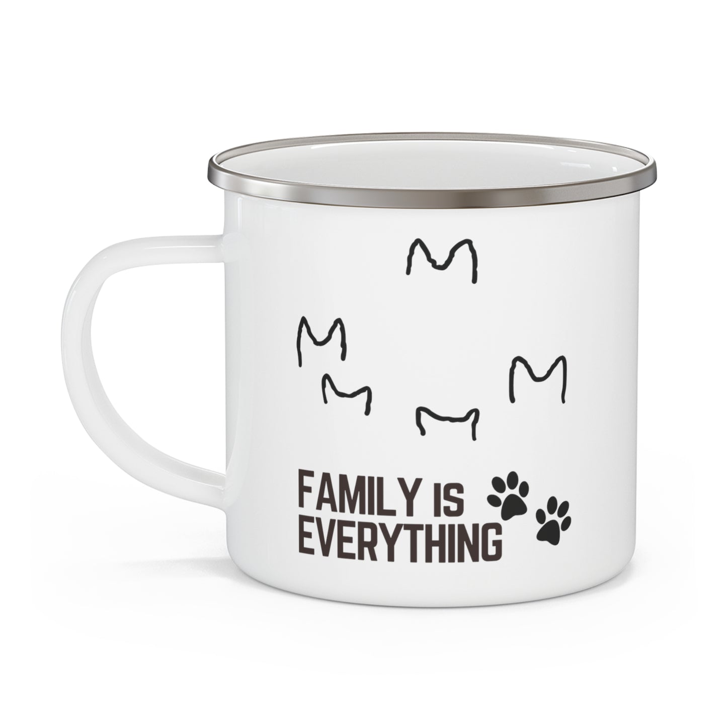 Family is Everything German Shepherd Ears Outlines Paw Prints Gift Dog Lover Enamel Camping Mug