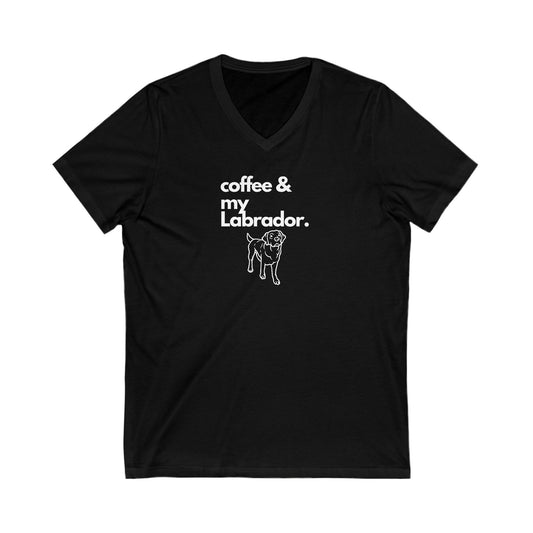 Coffee & My Labrador Abstract Silhouette Unisex Jersey Short Sleeve V-Neck Tee