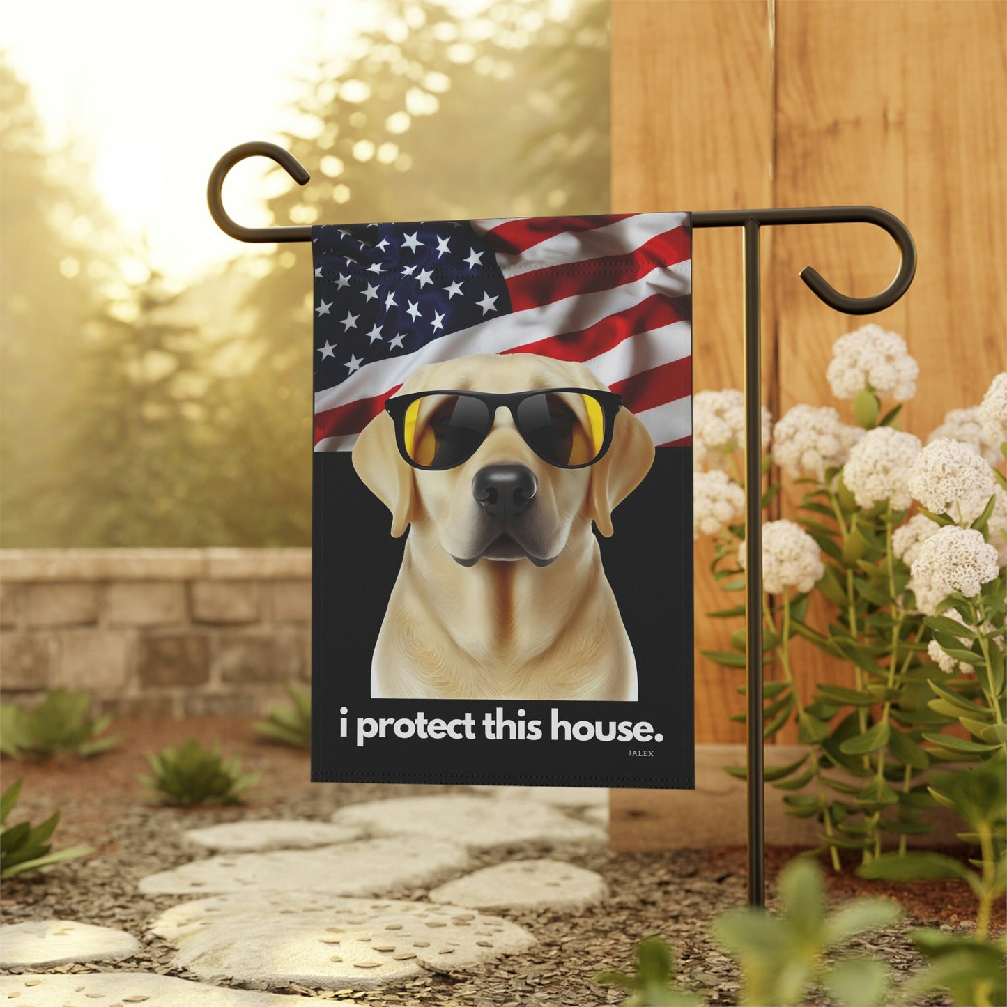 Yellow Lab Flag, Garden Flag, I Protect This House, Patriotic, USA, United States, American, House Flag, Banner, Printed Both Sides