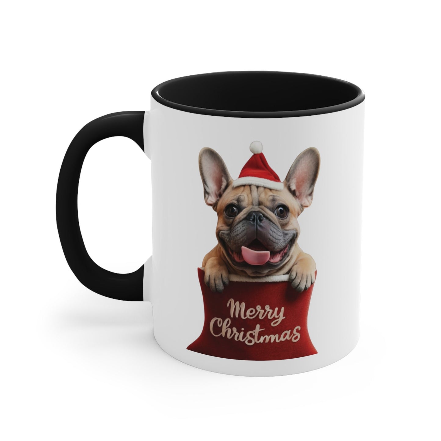 French Bulldog in Stocking with Santa Hat Merry Christmas | Coffee Mug, 11oz