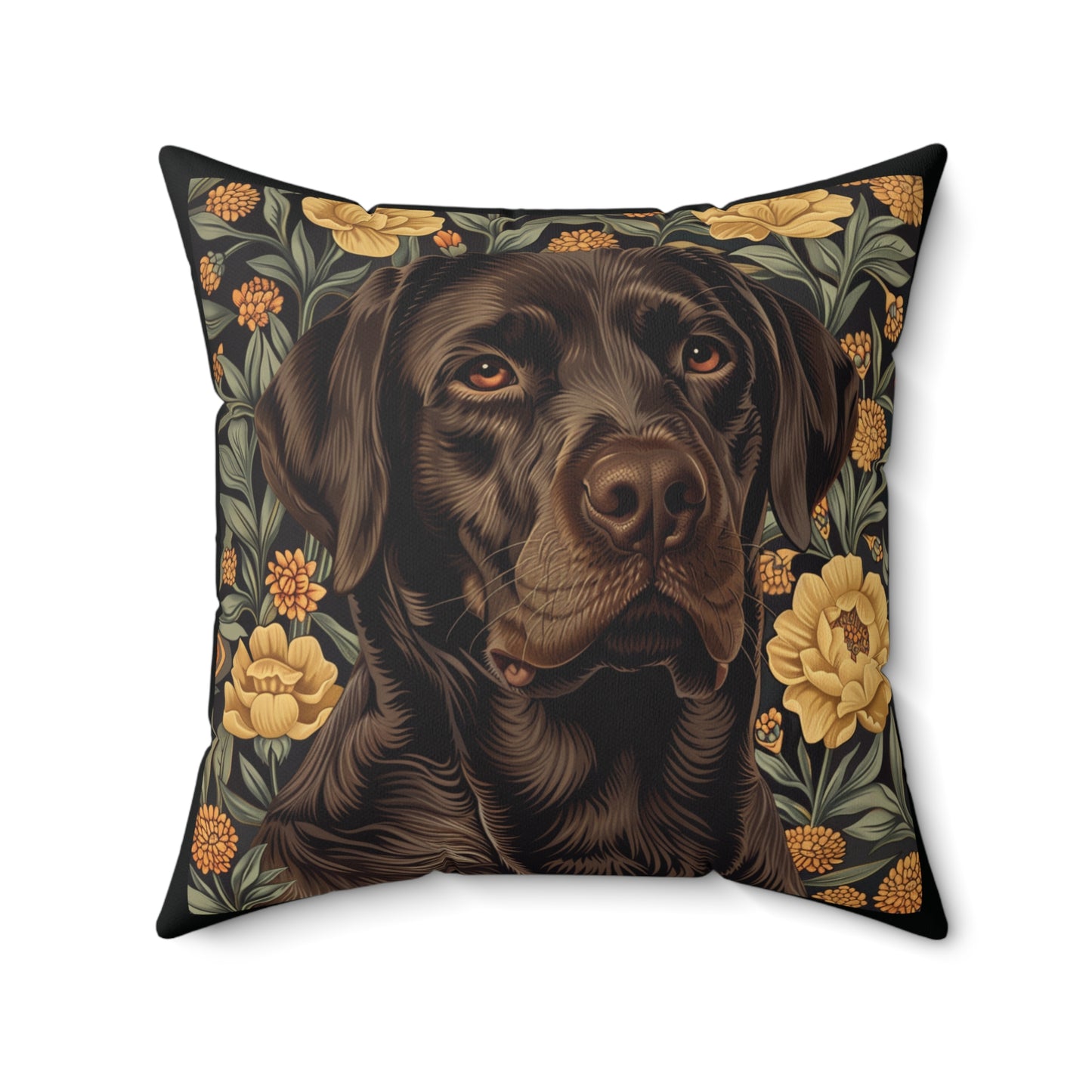 Chocolate Labrador William Morris Style Gift Dog Lover Spun Polyester Square Pillow