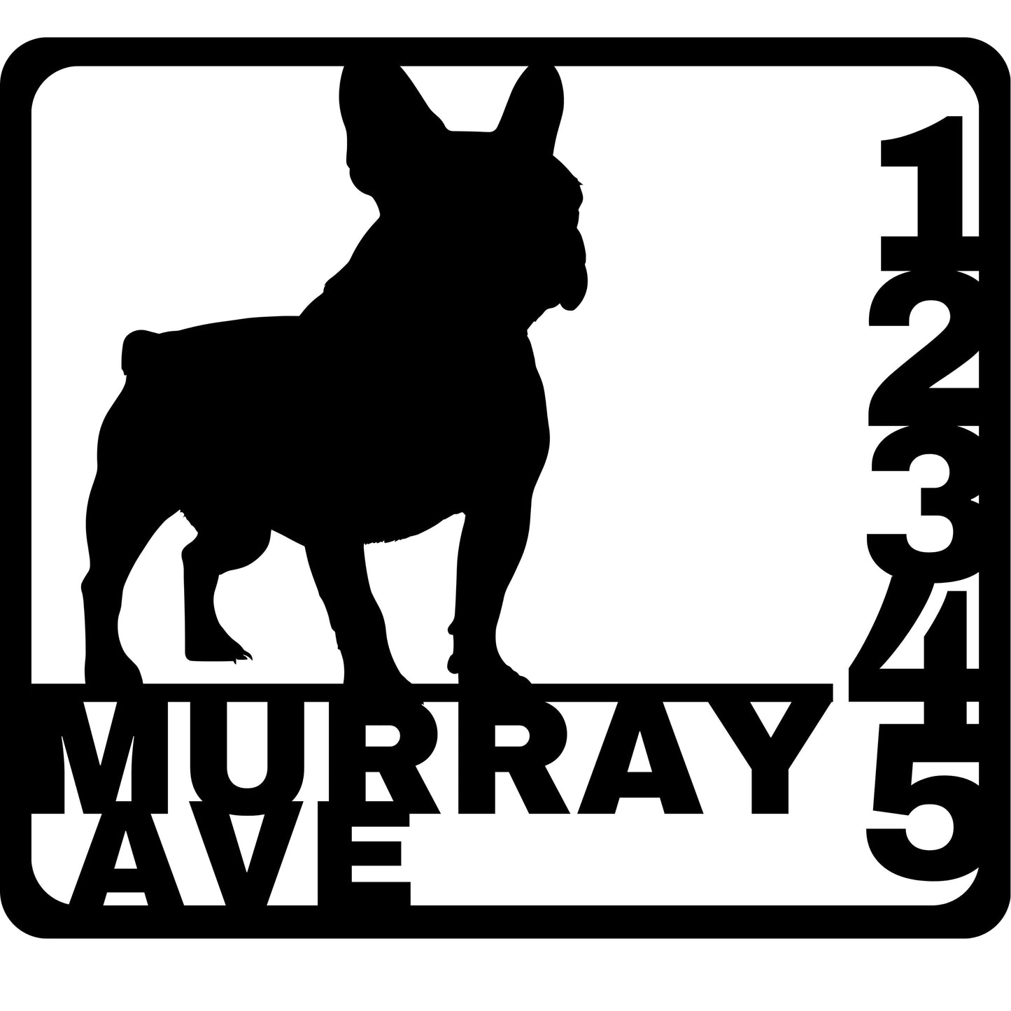 French Bulldog Customized Address Family Metal Die Cut Sign