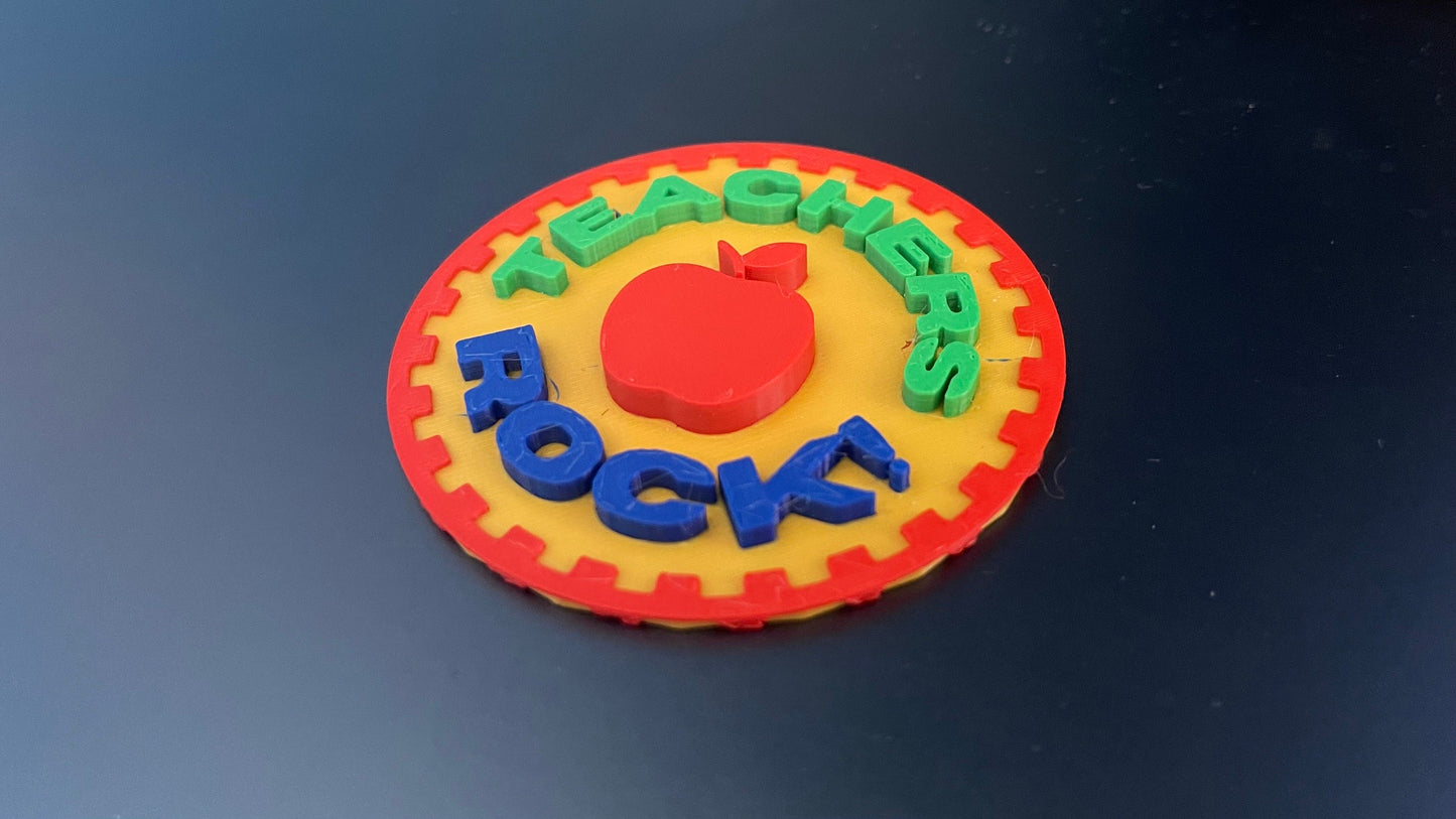 3D Teachers Rock! 3 inch Magnetic Badge for Jeep Car Great Gift Idea Mother’s Day Father’s Day Apple Colorful School