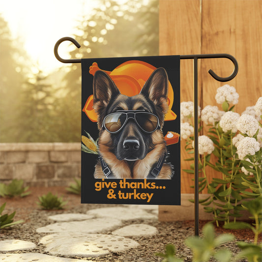 German Shepherd Flag, Garden Flag, Give Thanks & Turkey, House Flag, Banner, Printed Both Sides