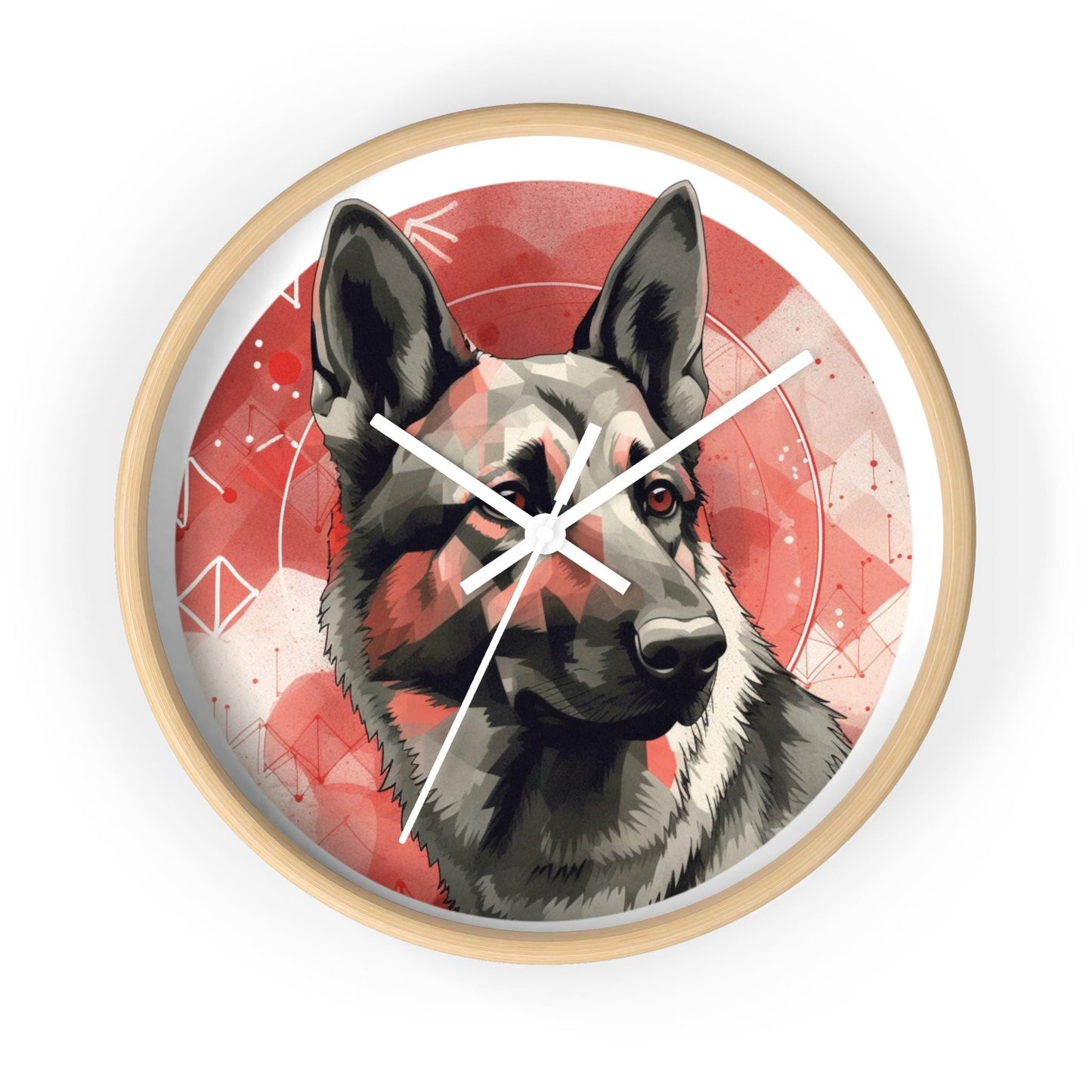 German Shepherd Red Geometric Retro Wall Clock