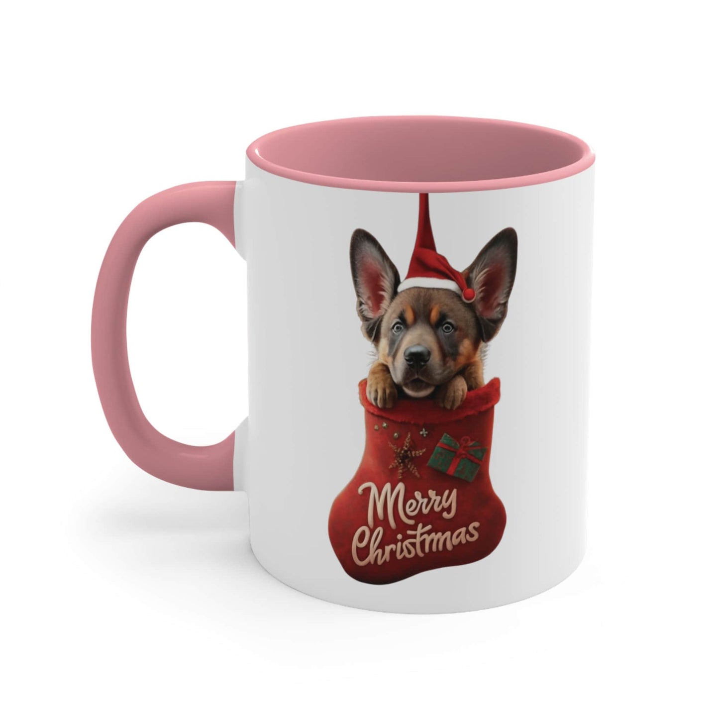 German Shepherd in Stocking with Santa Hat Merry Christmas | Coffee Mug, 11oz