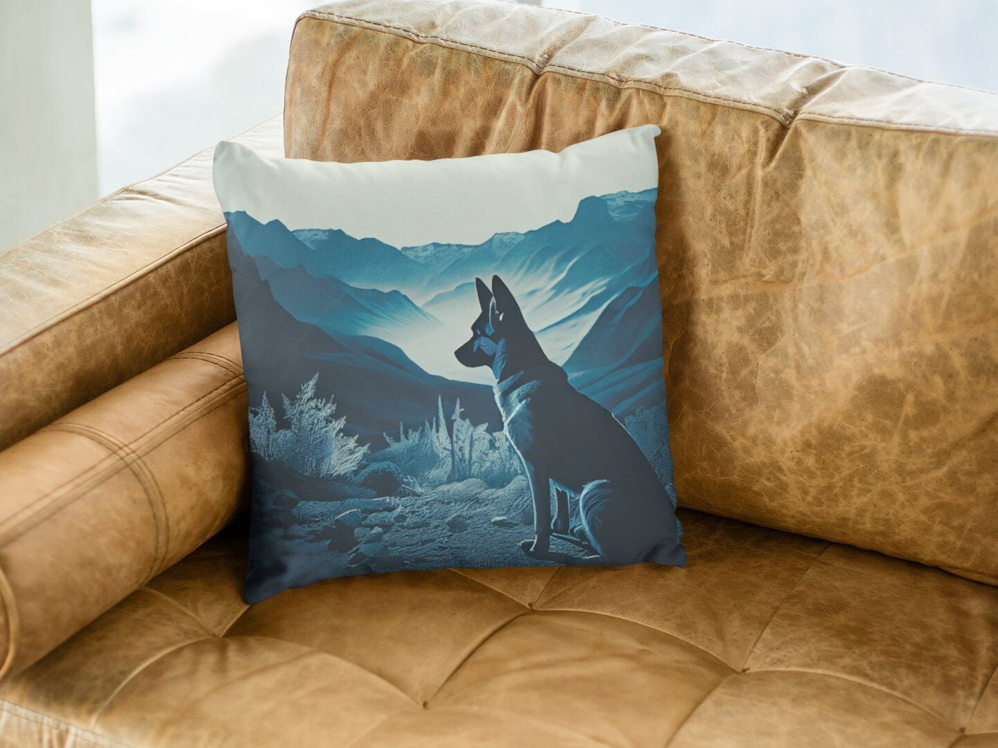 German Shepherd Blue Landscape Pillow