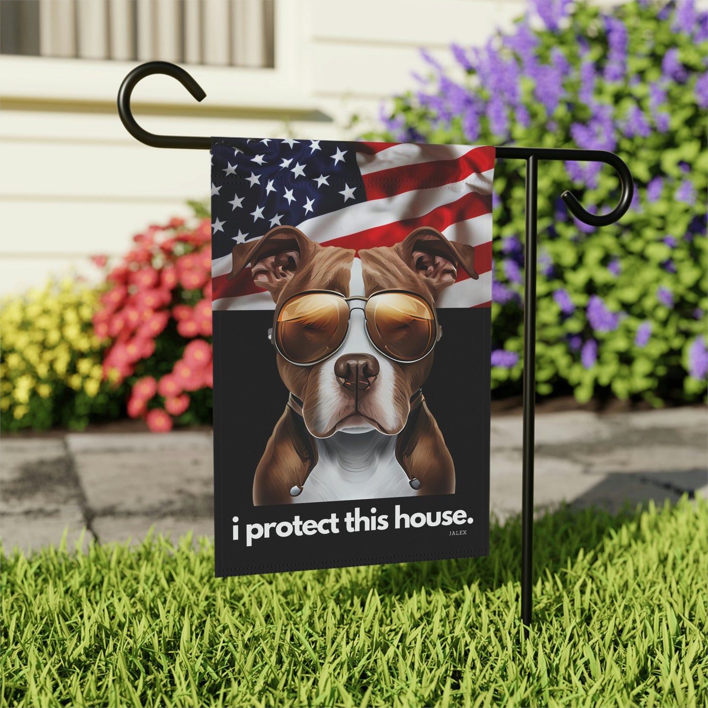 Pit Bull Flag, Garden Flag, I Protect This House, Patriotic, USA, United States, American, House Flag, Banner, Printed Both Sides