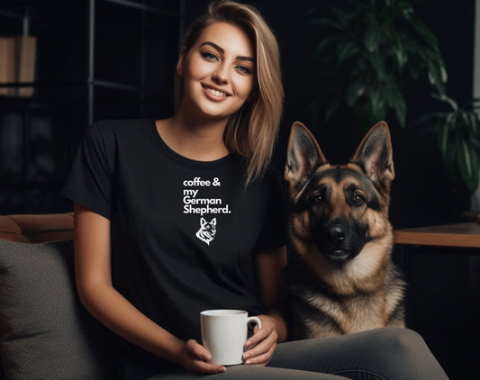 Coffee & My German Shepherd Abstract Silhouette Crew Neck Tshirt