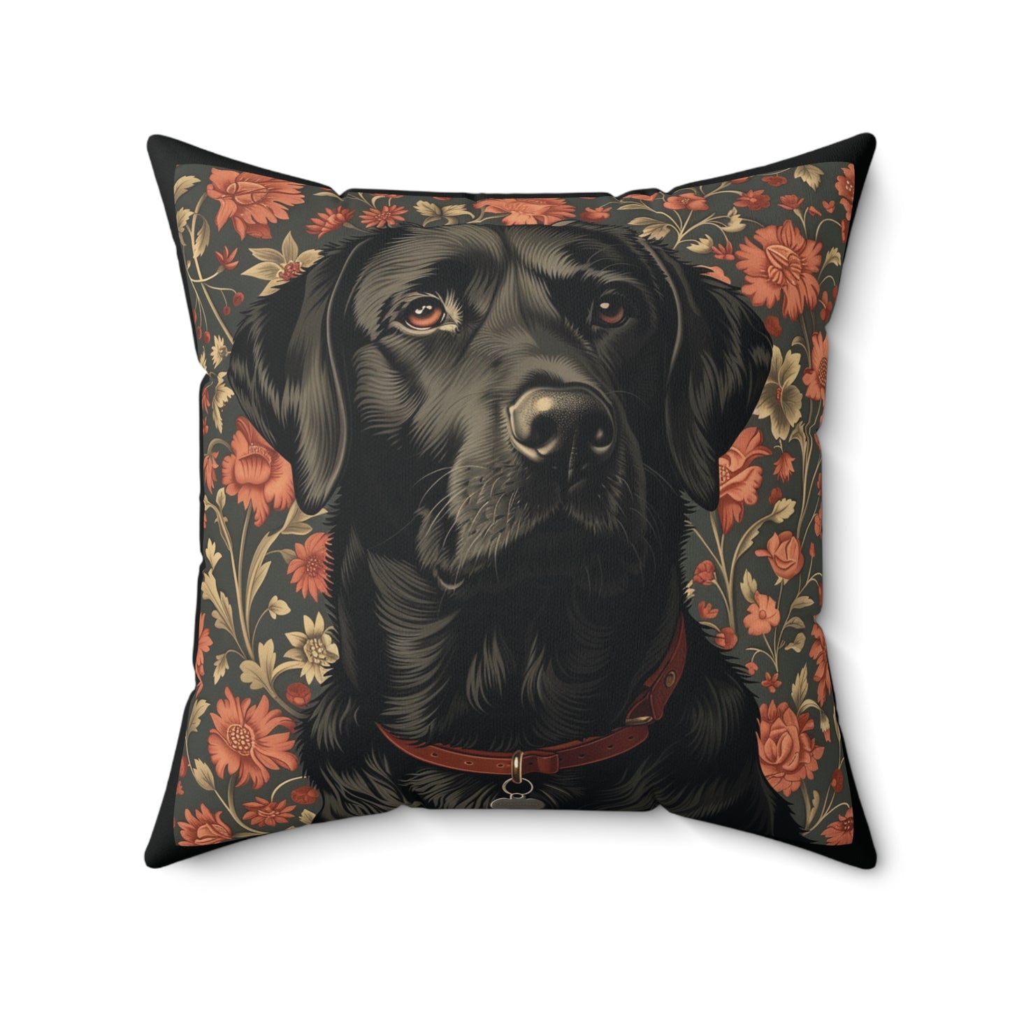 Black Labrador William Morris Style Gift Dog Lover Spun Polyester Square Pillow