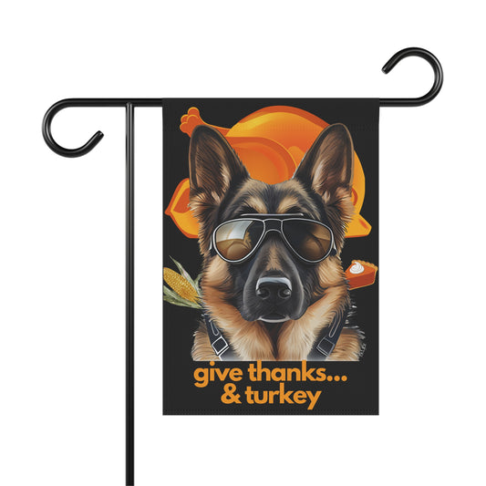 German Shepherd Flag, Garden Flag, Give Thanks & Turkey, House Flag, Banner, Printed Both Sides