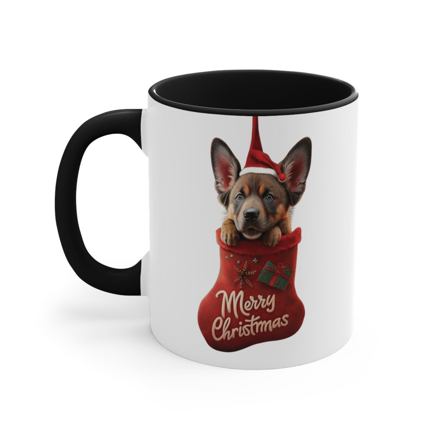 German Shepherd in Stocking with Santa Hat Merry Christmas | Coffee Mug, 11oz