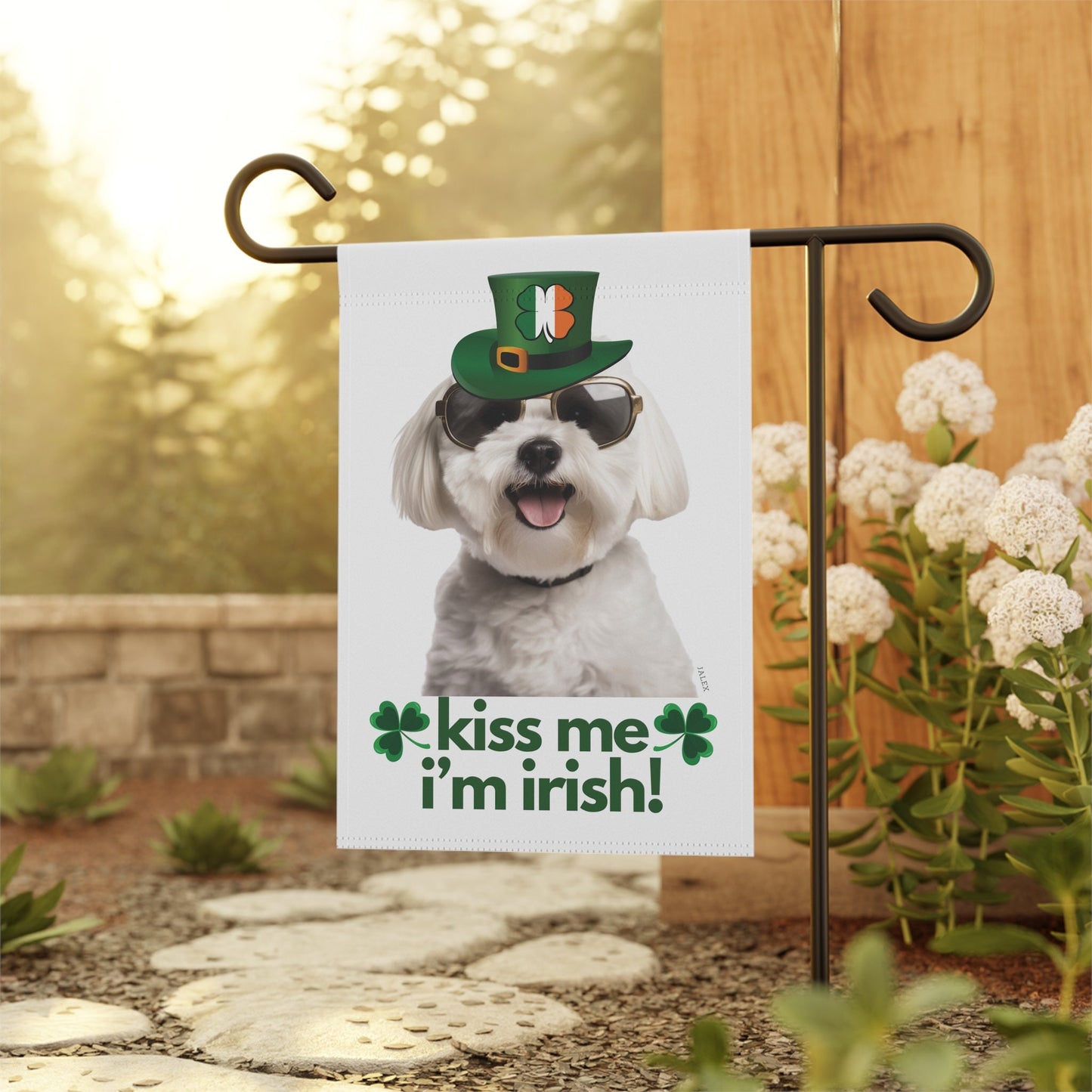 Maltese Flag, Garden Flag, Kiss Me I'm Irish!, House Flag, Banner, Printed Both Sides, Gift, Dog Lover, St. Patrick's Day