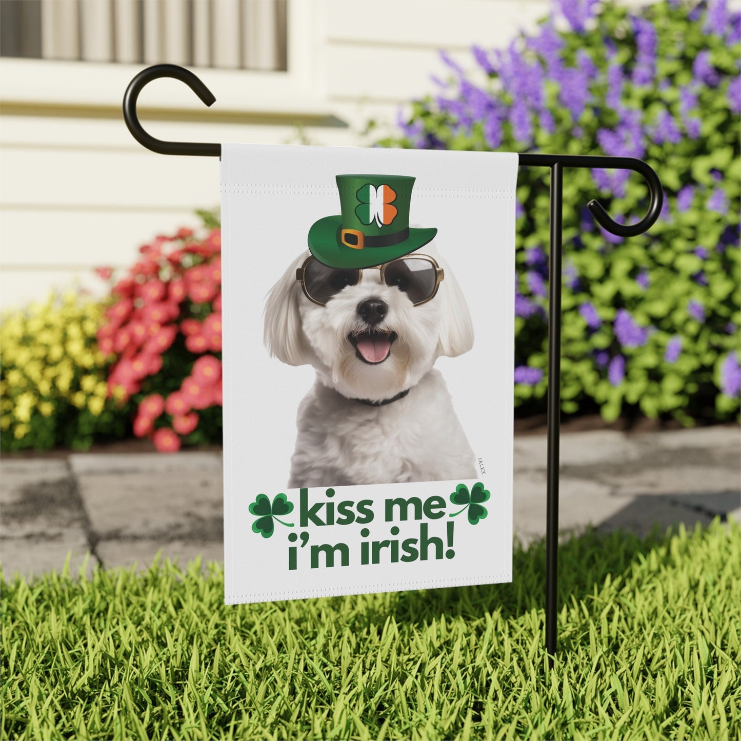 Maltese Flag, Garden Flag, Kiss Me I'm Irish!, House Flag, Banner, Printed Both Sides, Gift, Dog Lover, St. Patrick's Day