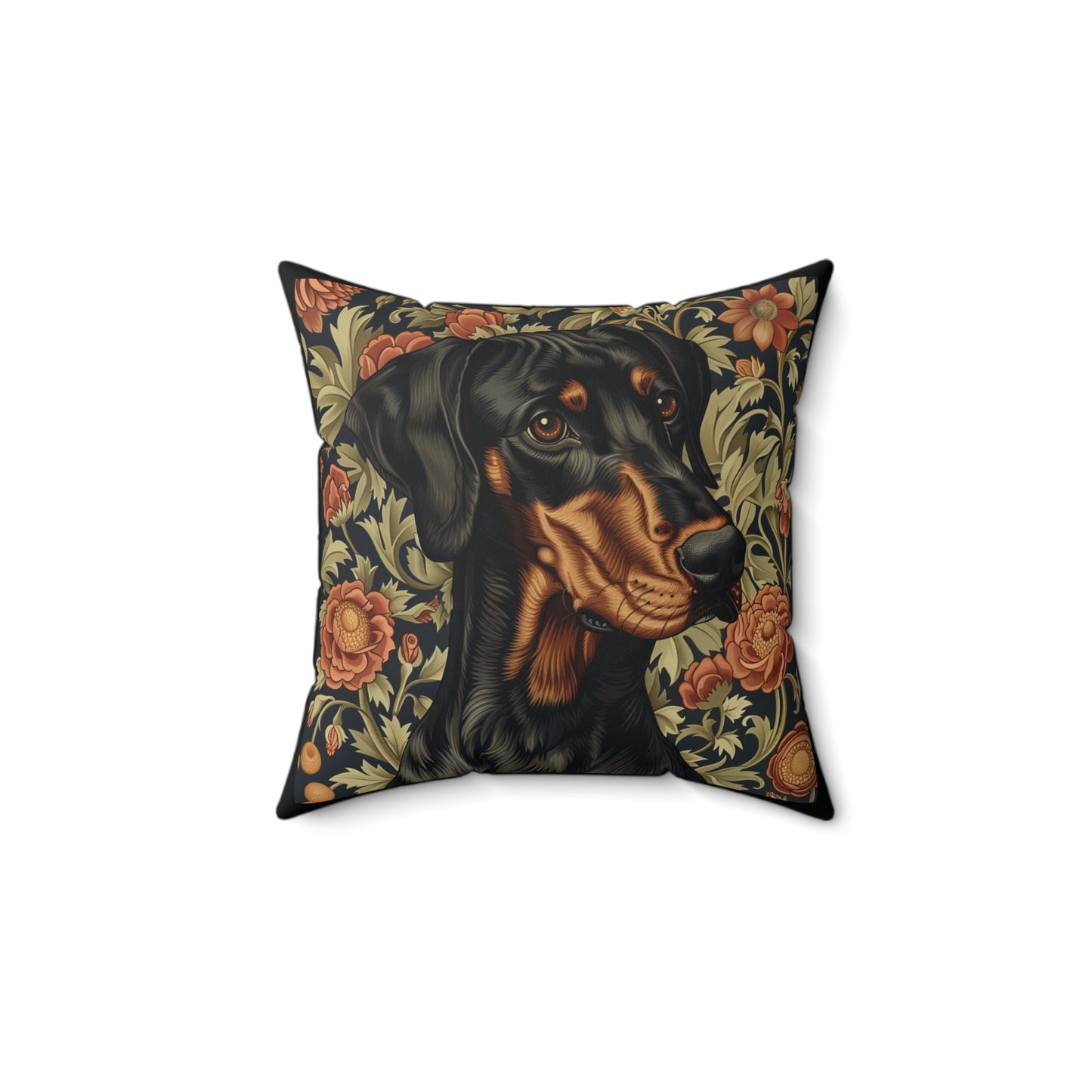 Doberman William Morris Style Gift Dog Lover Spun Polyester Square Pillow