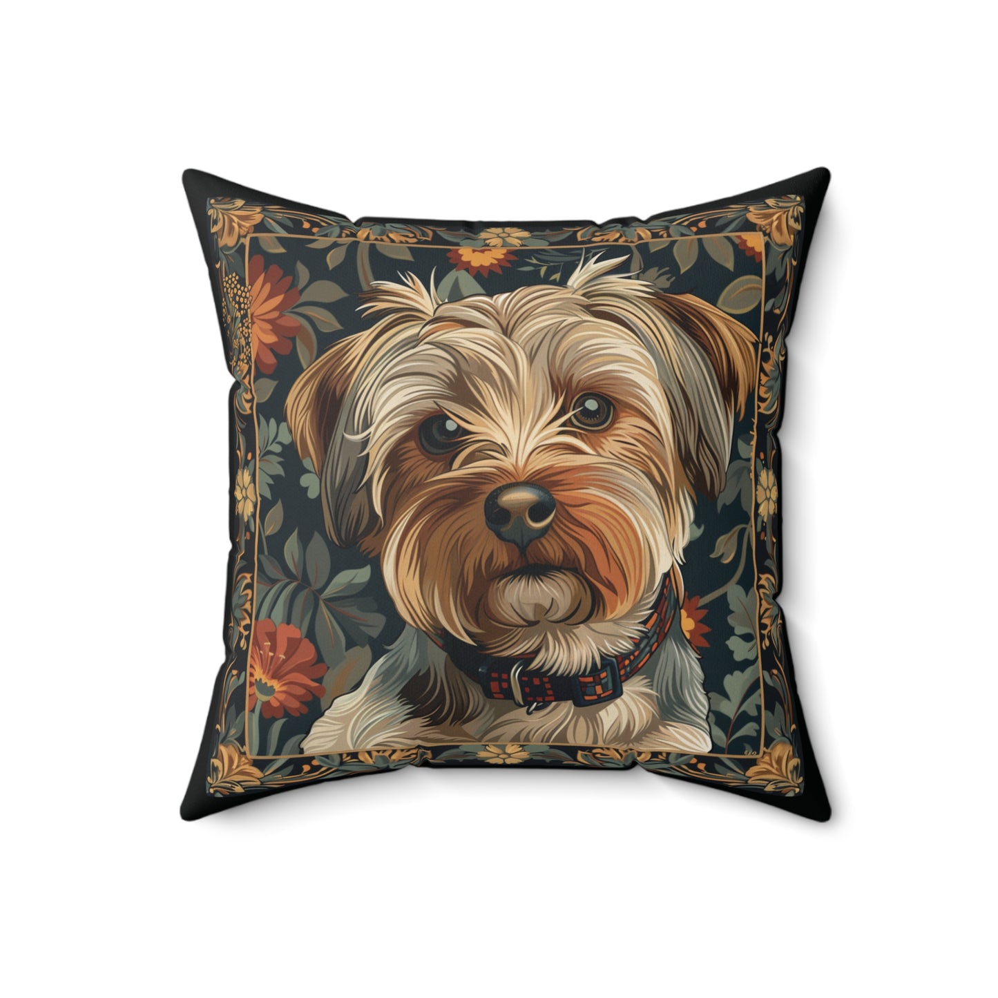 Yorkshire Terrier William Morris Style Gift Dog Lover Spun Polyester Square Pillow