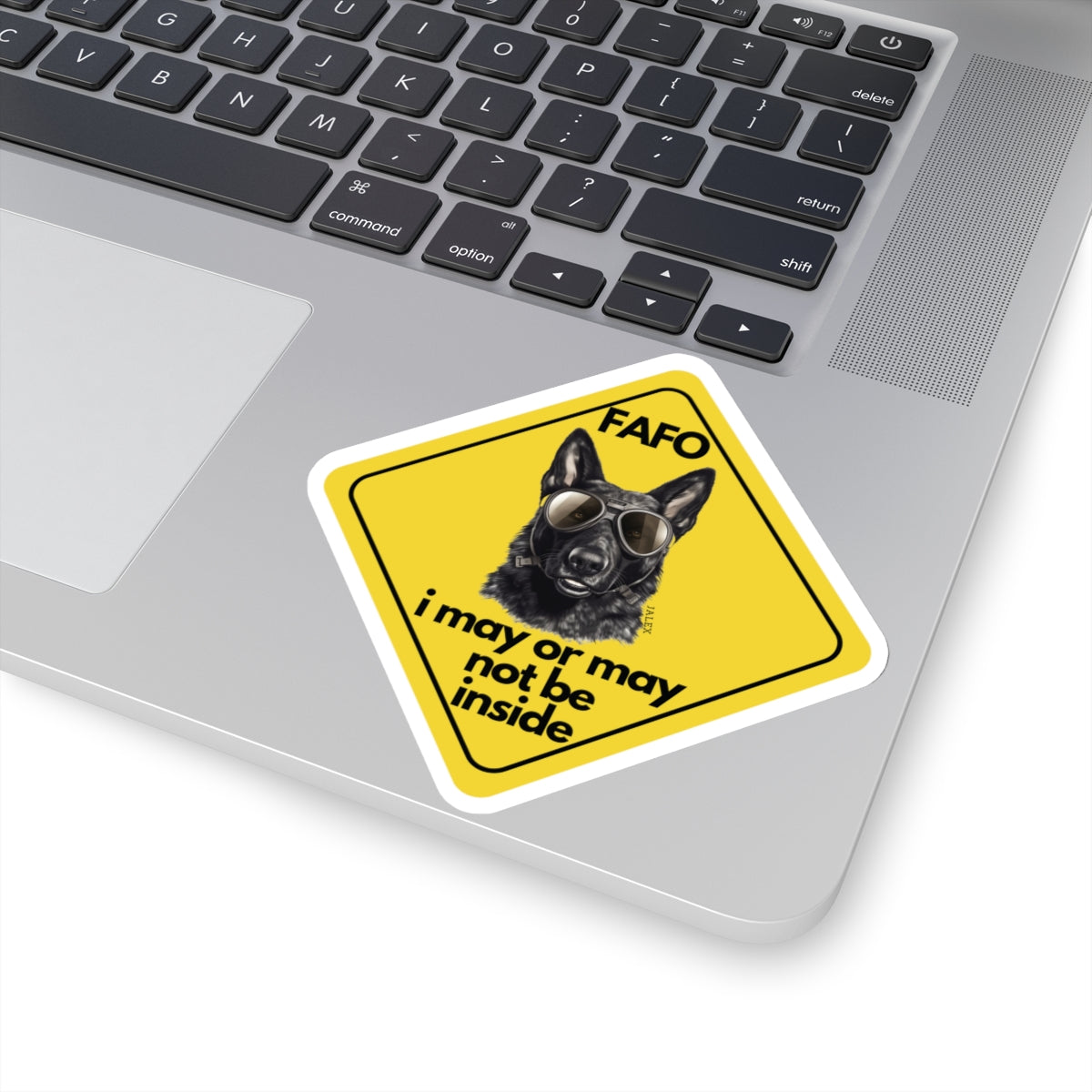 Custom Black German Shepherd "i may or may not be inside" Yellow Caution Style Sticker