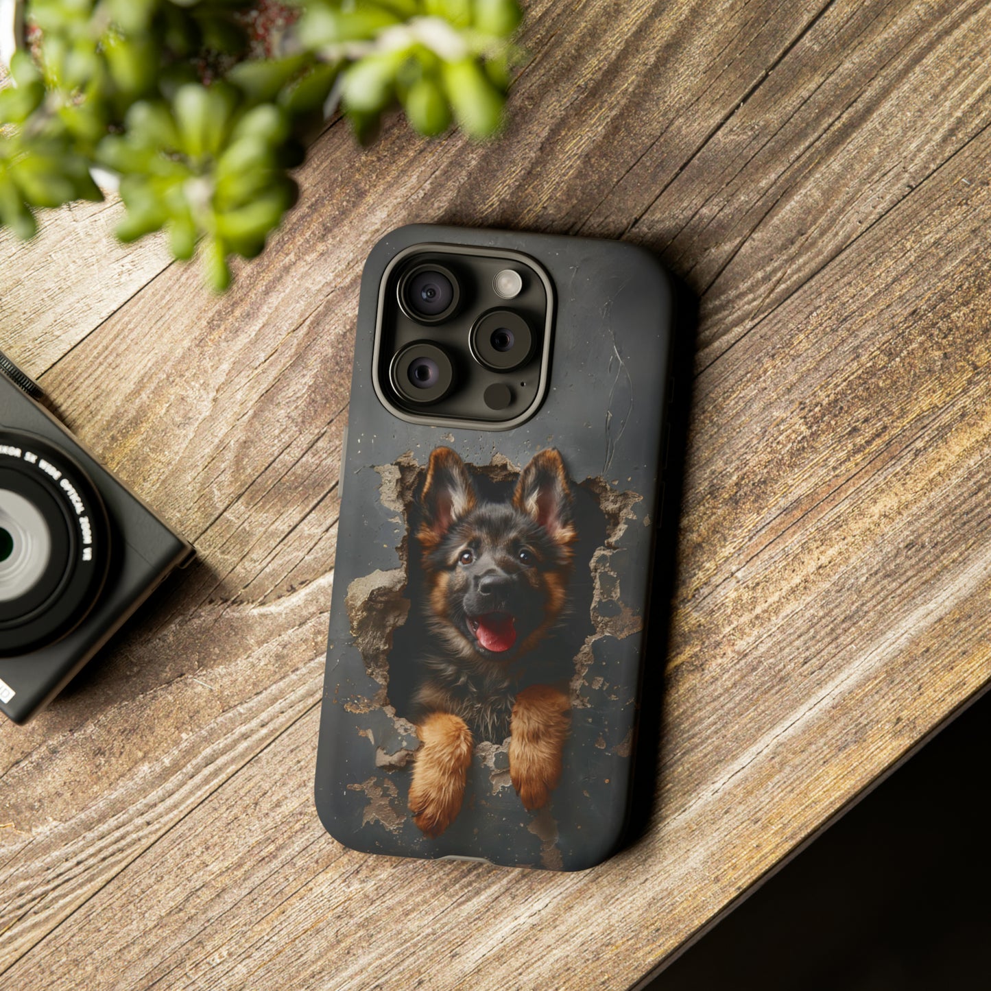 German Shepherd Puppy Breaking Wall | Dark Colors | Tough Phone Cases