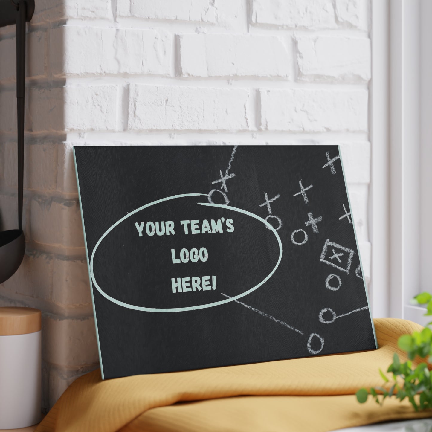 CUSTOM Your Team Logo  Game Time Football Black Chalkboard Plays | Glass Cutting Board