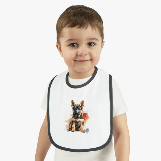 German Shepherd Puppy | Baby Contrast Trim Jersey Bib