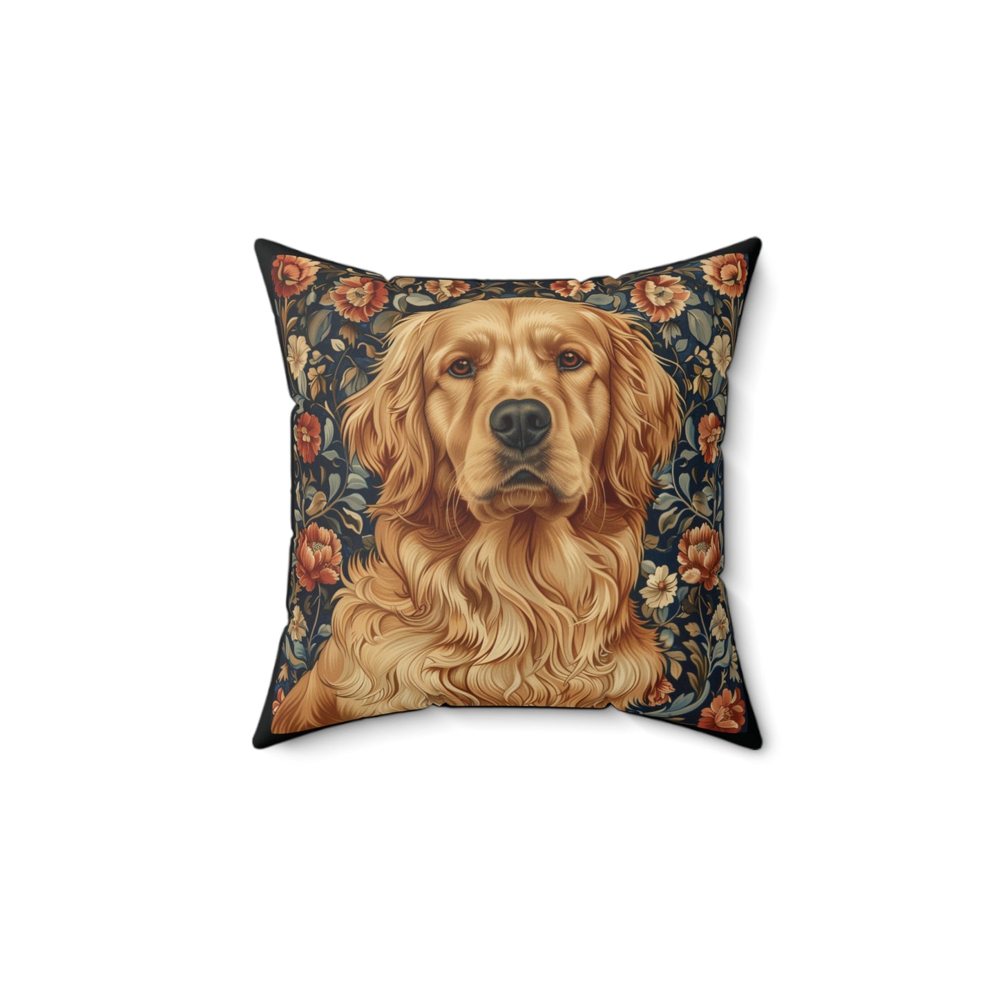 Golden Retriever William Morris Style Gift Dog Lover Spun Polyester Square Pillow