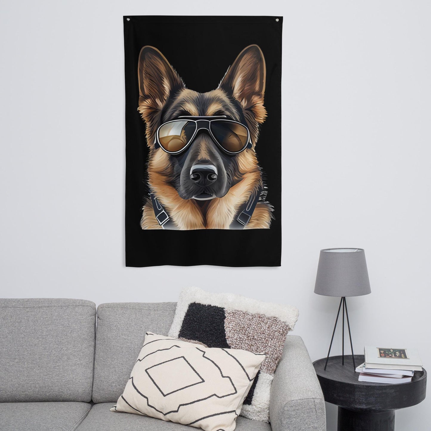 German Shepherd in Aviator Glasses 36" x 60" Flag