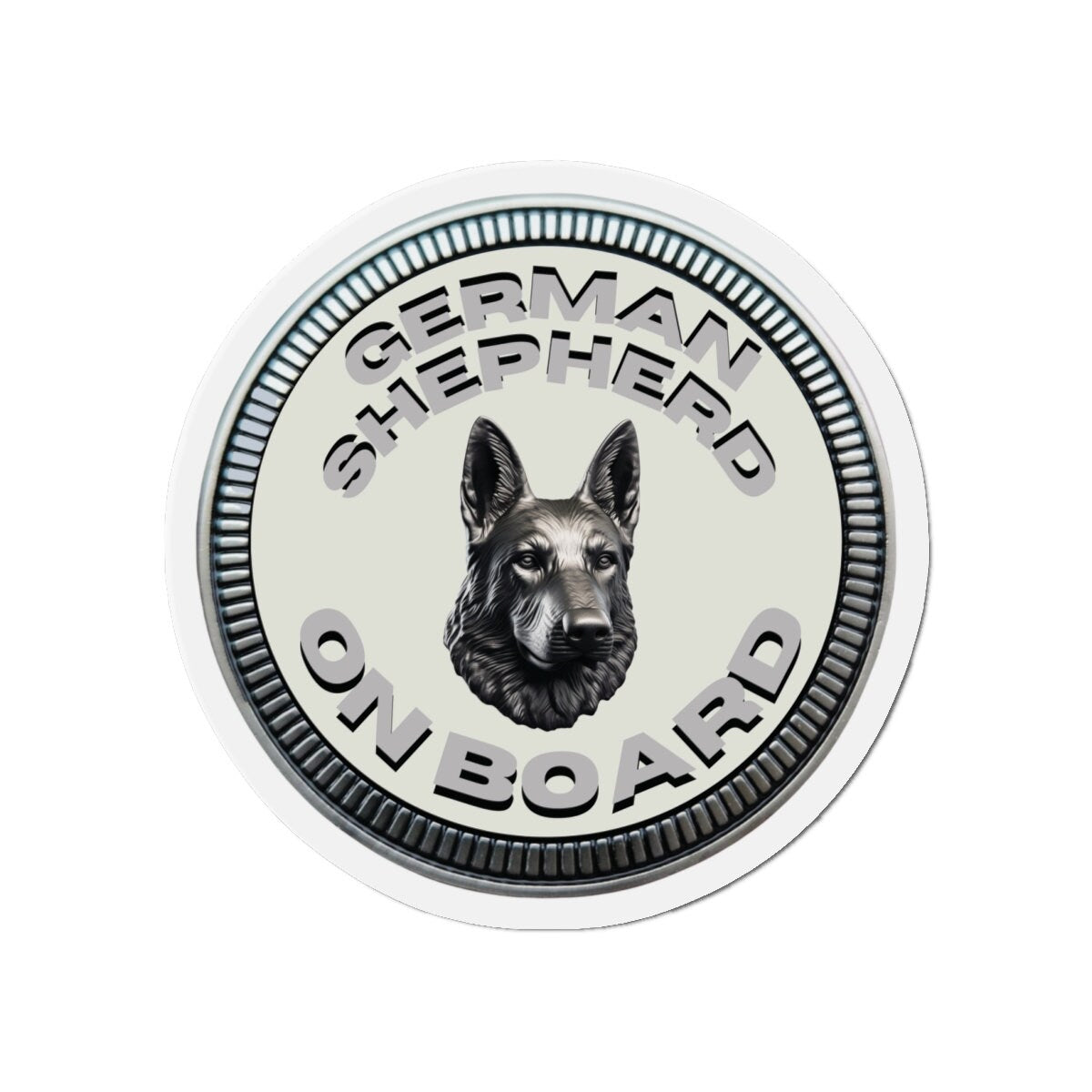 German Shepherd "ON BOARD" | Alpine White | Metal Looking Badge | Die-Cut Magnet