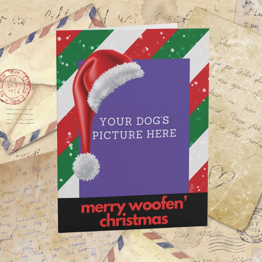 Custom "Your Dog" Merry Woofen' Christmas Greeting cards (8, 16, and 24 pcs)