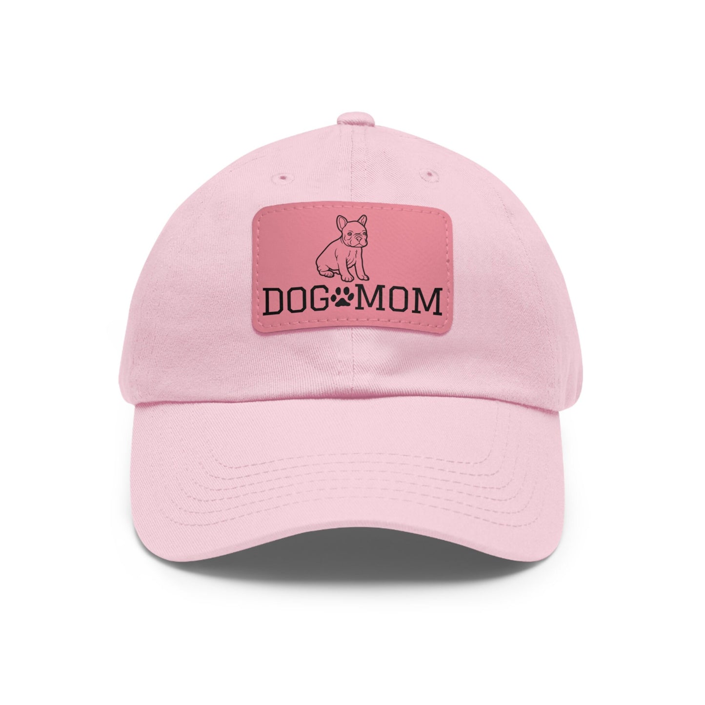 French Bulldog "Dog Mom" with Paw Print | Dad Hat with Leather Patch (Rectangle)