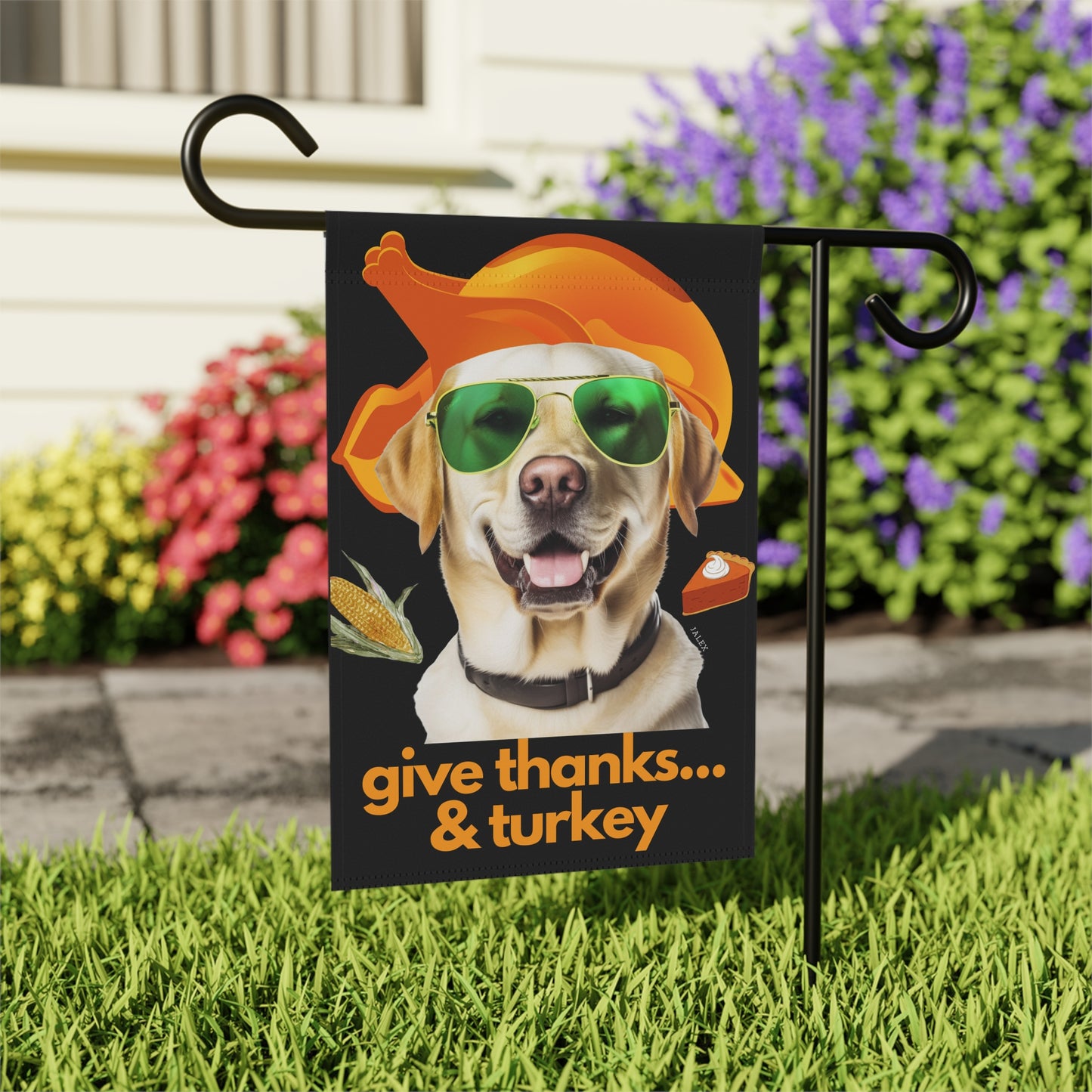 Labrador Flag, Garden Flag, Give Thanks & Turkey, House Flag, Banner, Printed Both Sides