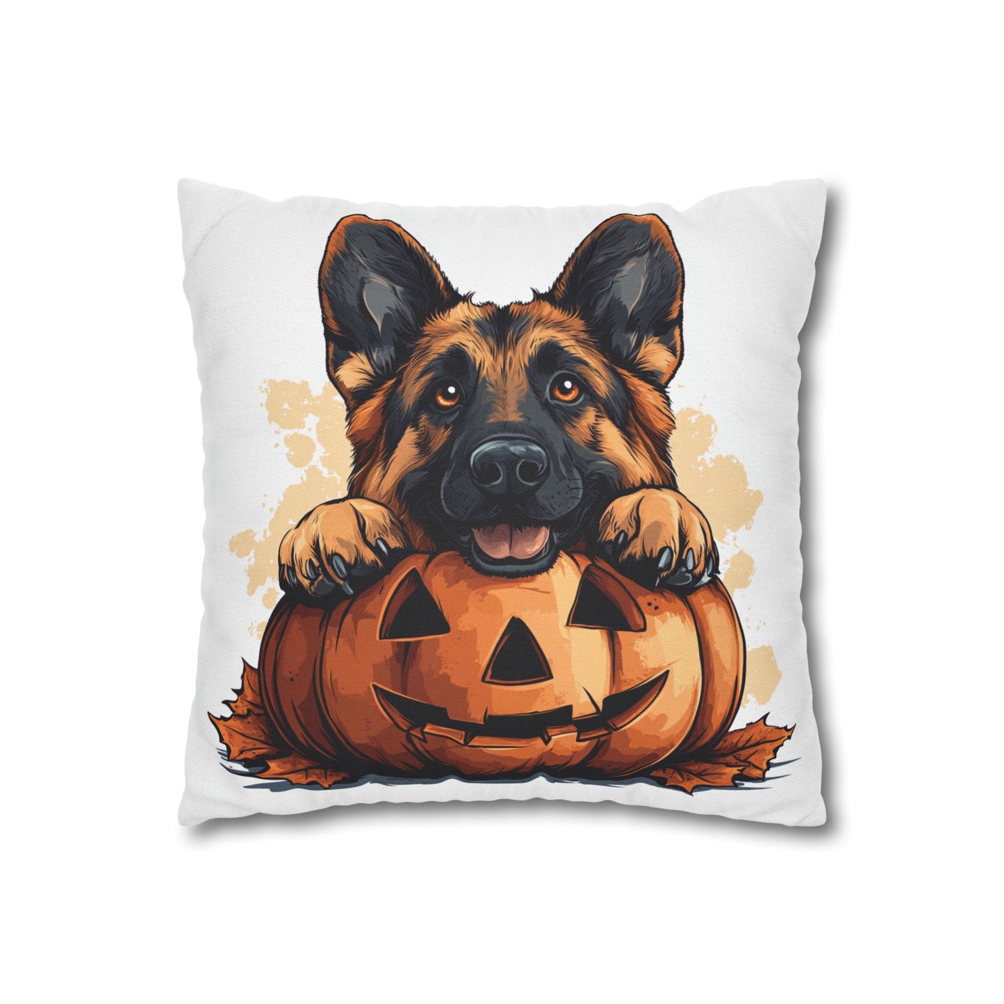 Cute German Shepherd with Pumpkin | Spun Polyester Square Pillowcase